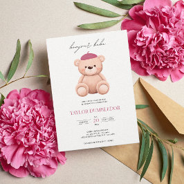 Bonjour Bebe Fransk Watercolor Bear Baby Shower in Inbjudningar