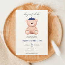 Bonjour Bebe Fransk Watercolor Bear Baby Shower