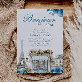 Bonjour Bebe French Blue Baby Shower Invitation Inbjudningar