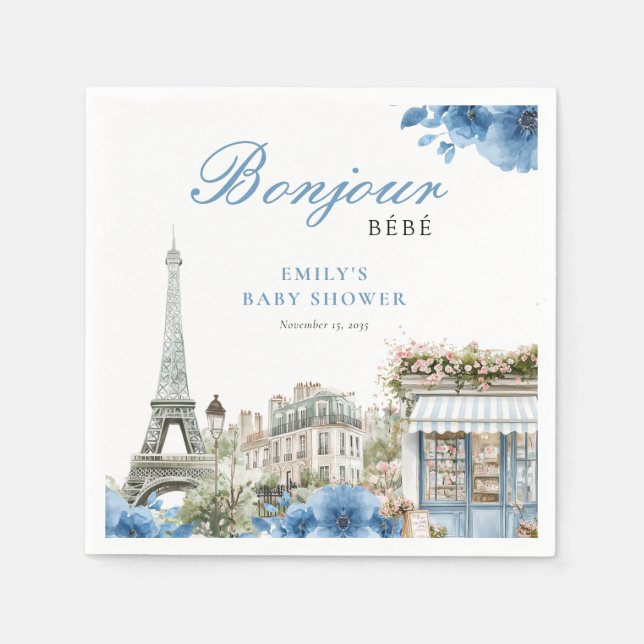 Bonjour Bebe French Blue Baby Shower Pappersservett (Framsidan)