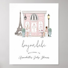 Bonjour Bébé French Paris Cafe Baby Shower Welcome Poster
