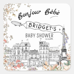 Bonjour Bebe Gender Neutral Baby Shower Fyrkantigt Klistermärke