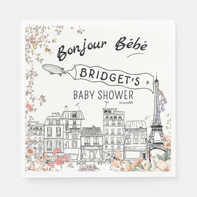 Bonjour Bebe Gender Neutral Baby Shower Pappersservett (Framsidan)