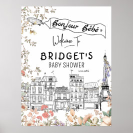 Bonjour Bebe Gender Neutral Baby Shower Välkommen Poster