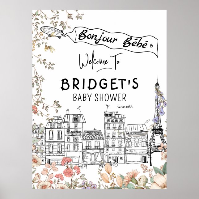 Bonjour Bebe Gender Neutral Baby Shower Välkommen  Poster (Framsidan)