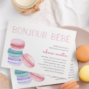 Bonjour Bébé   Inbjudan till Macaron Baby Shower