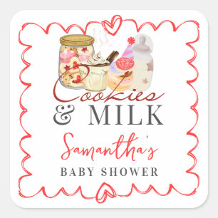 Bonjour Bébé Mjölk och Cookies Modern Baby Shower Fyrkantigt Klistermärke