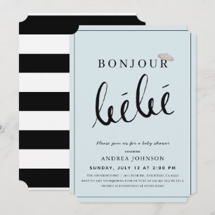 Bonjour Bebe mössa modern blå baby shower pojke Inbjudningar