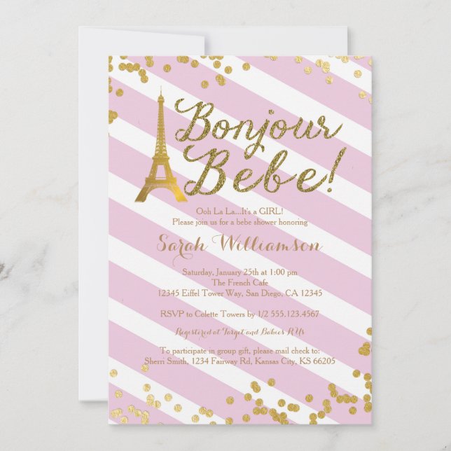 Bonjour Bebe Paris Baby Shower bjudan 2 Inbjudningar (Framsida)