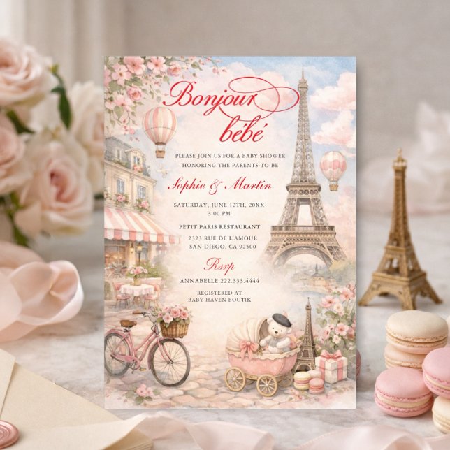 Bonjour Bébé Paris Barnrumsinbjudan Inbjudningar (Skapare uppladdad)
