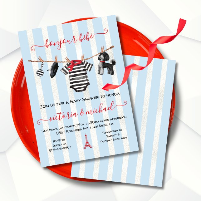 Bonjour Bebe Paris Boy Clothesline Baby Shower Inbjudningar (Skapare uppladdad)