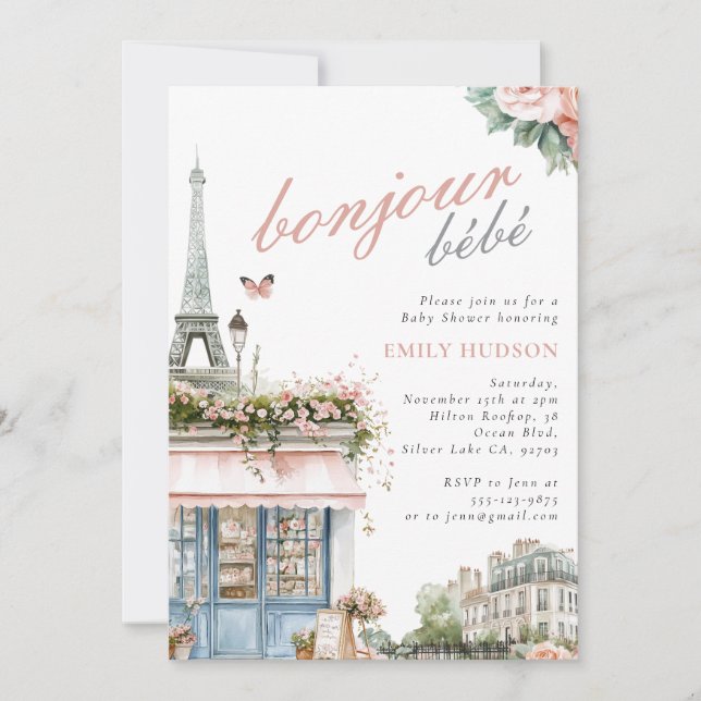 Bonjour Bebe Paris Cafe Baby Shower-inbjudan Inbjudningar (Framsida)