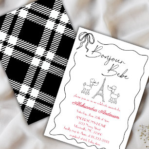 Bonjour Bebe Paris Fransk Baby Shower Black Rosa Inbjudningar