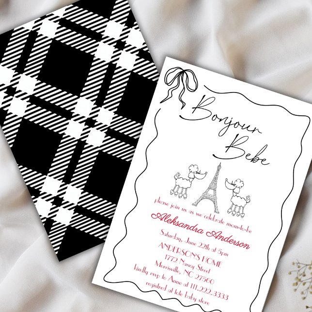 Bonjour Bebe Paris Fransk Baby Shower Black Rosa Inbjudningar (Skapare uppladdad)