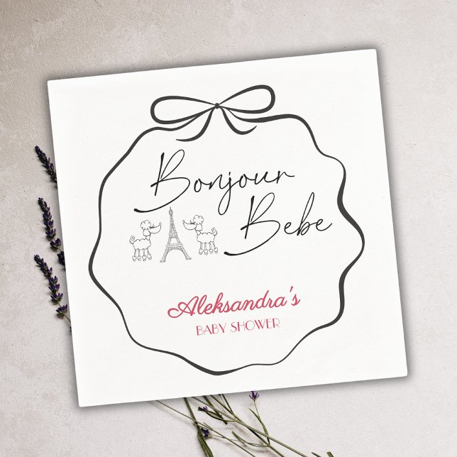 Bonjour Bebe Paris Fransk Baby Shower Black Rosa Pappersservett (Skapare uppladdad)