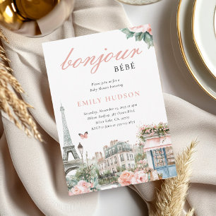 Bonjour Bébé Paris Fransk Baby Shower-inbjudan Inbjudningar