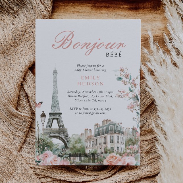 Bonjour Bébé Paris Fransk Baby Shower-inbjudan Inbjudningar (Skapare uppladdad)