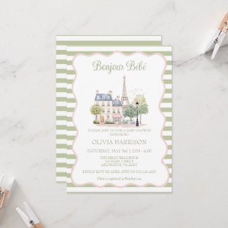 Bonjour Bebe Paris Fransk Baby Shower-inbjudan Inbjudningar