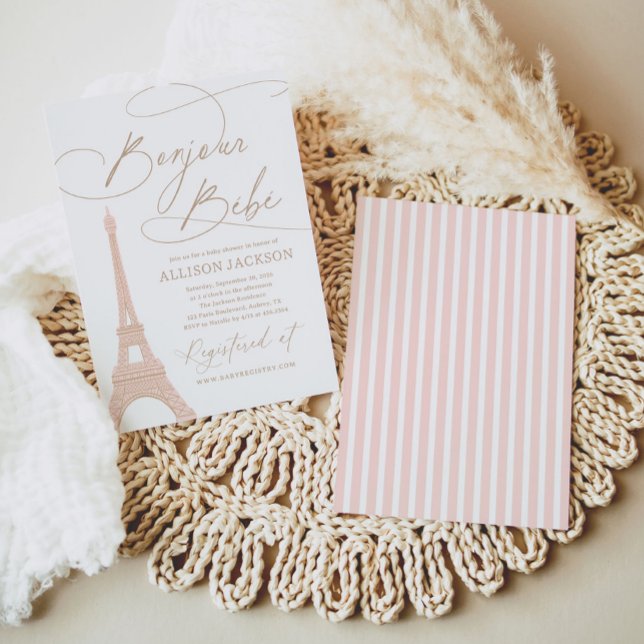Bonjour Bebe Paris Fransk Baby Shower Inbjudningar (Skapare uppladdad)