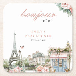Bonjour Bébé Paris Fransk Baby Shower Underlägg Papper Kvadrat