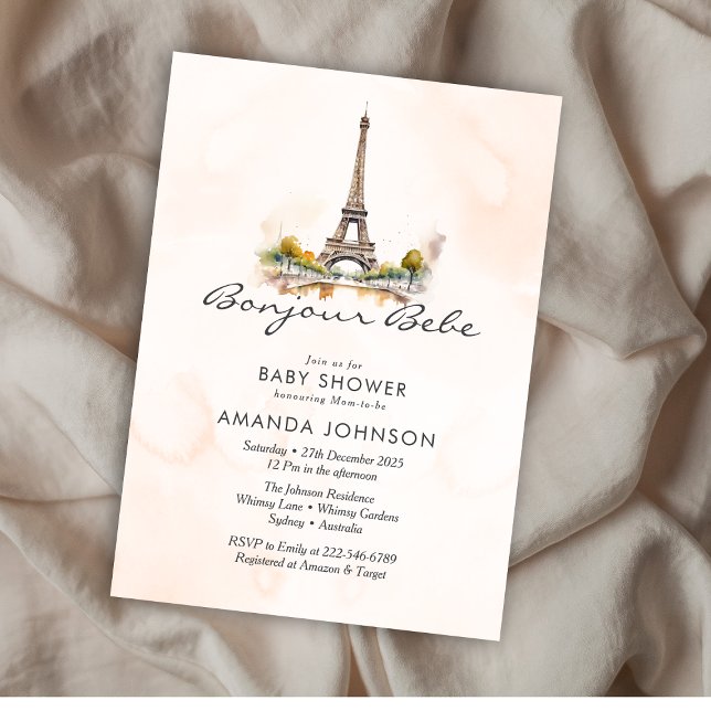 Bonjour Bebe Paris Fransk Blommigt Baby Shower Inbjudningar (Skapare uppladdad)