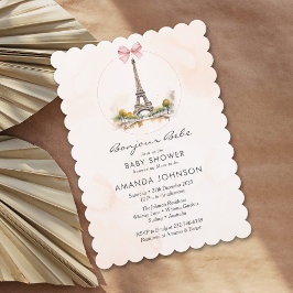Bonjour Bebe Paris Fransk Blommigt Bow Baby Shower Inbjudningar