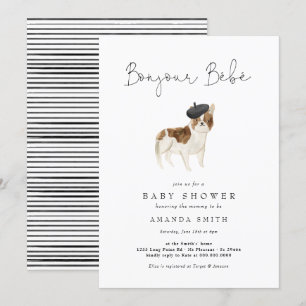 Bonjour Bebe Paris Fransk Bulldog Baby Shower Inbjudningar
