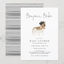 Bonjour Bebe Paris Fransk Bulldog Baby Shower Invi Inbjudningar