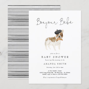 Bonjour Bebe Paris Fransk Bulldog Baby Shower Invi Inbjudningar