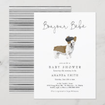 Bonjour Bebe Paris Fransk Bulldog Baby Shower Invi