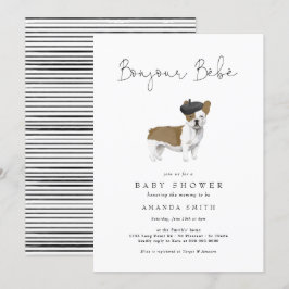 Bonjour Bebe Paris Fransk Bulldog Baby Shower Invi Inbjudningar