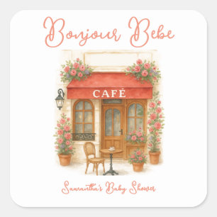 Bonjour Bebe Paris Fransk Cafe Baby Shower Fyrkantigt Klistermärke