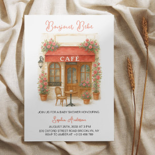 Bonjour Bebe Paris Fransk Cafe Baby Shower Inbjudningar