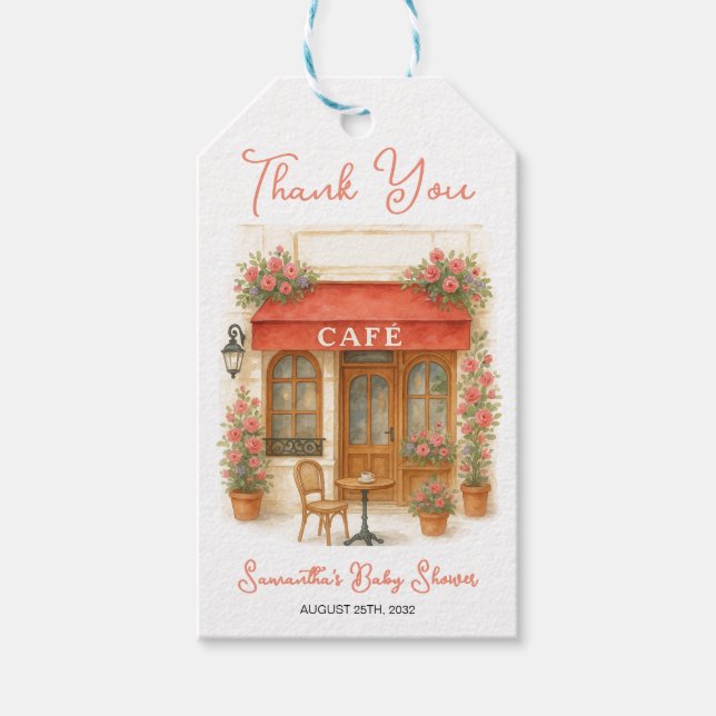Bonjour Bebe Paris Fransk Cafe Baby Shower Presentetikett (Framsidan)