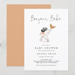 Bonjour Bebe Paris Fransk Elephant Baby Shower Inbjudningar
