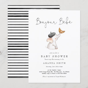 Bonjour Bebe Paris Fransk Elephant Baby Shower Inv Inbjudningar