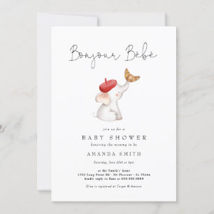 Bonjour Bebe Paris Fransk Elephant Baby Shower Red Inbjudningar