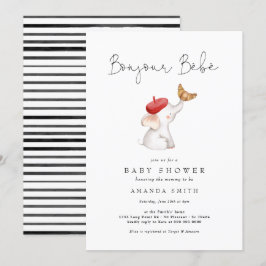 Bonjour Bebe Paris Fransk Elephant Baby Shower Red Inbjudningar