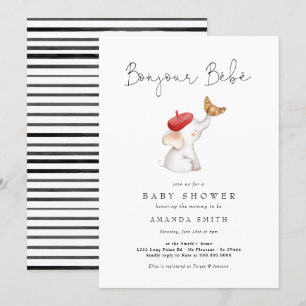 Bonjour Bebe Paris Fransk Elephant Baby Shower Red Inbjudningar