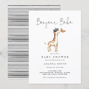 Bonjour Bebe Paris Fransk Giraffe Baby Shower Inbjudningar