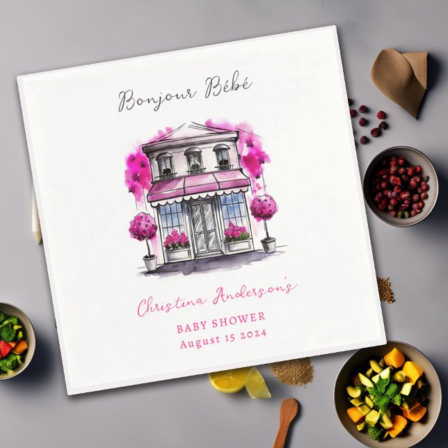 Bonjour Bebe Paris Fransk Rosa Black Baby Shower Pappersservett (Skapare uppladdad)