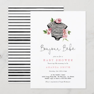 Bonjour Bebe Paris Fransk Rosa Blommor Babyskor Inbjudningar