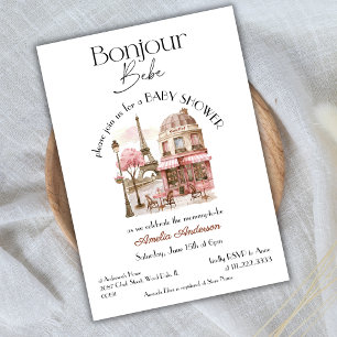 Bonjour Bebe Paris Fransk Rosa Cafe Baby Shower Inbjudningar