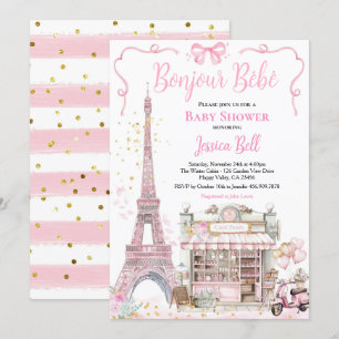 Bonjour Bebe Paris Girl Baby Shower Rosa Eiffel Inbjudningar