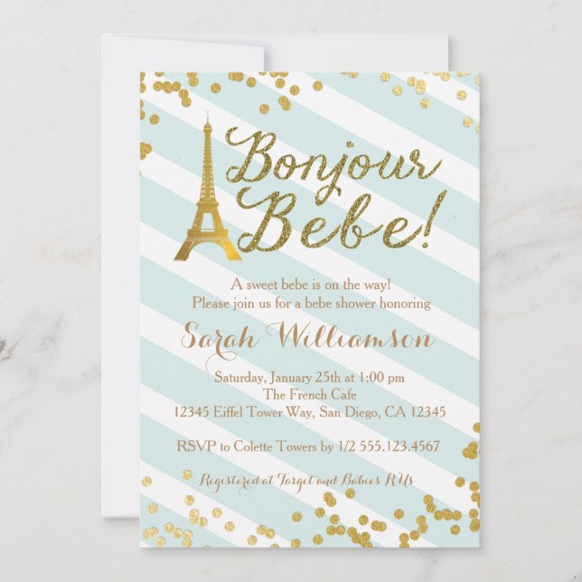 Bonjour Bebe Paris grön baby showerinbjudan Inbjudningar (Framsida)