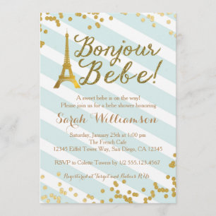 Bonjour Bebe Paris grön baby showerinbjudan Inbjudningar