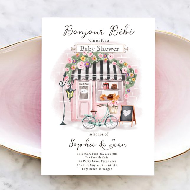 Bonjour Bebe Paris Parisian Fransk Baby Shower Inv Inbjudningar (Skapare uppladdad)