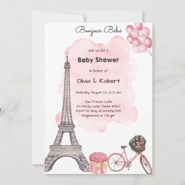 Bonjour Bebe Paris Parisian French Baby Shower  Inbjudningar (Framsida)