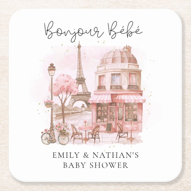 Bonjour Bebe Paris Patisserie Baby Shower Underlägg Papper Kvadrat (Framsidan)