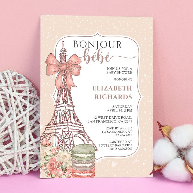 Bonjour Bebe Paris Romantic Fransk Baby Shower Inbjudningar (Skapare uppladdad)